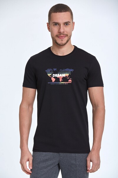 World Map Printed Crew Neck T-Shirt - 14