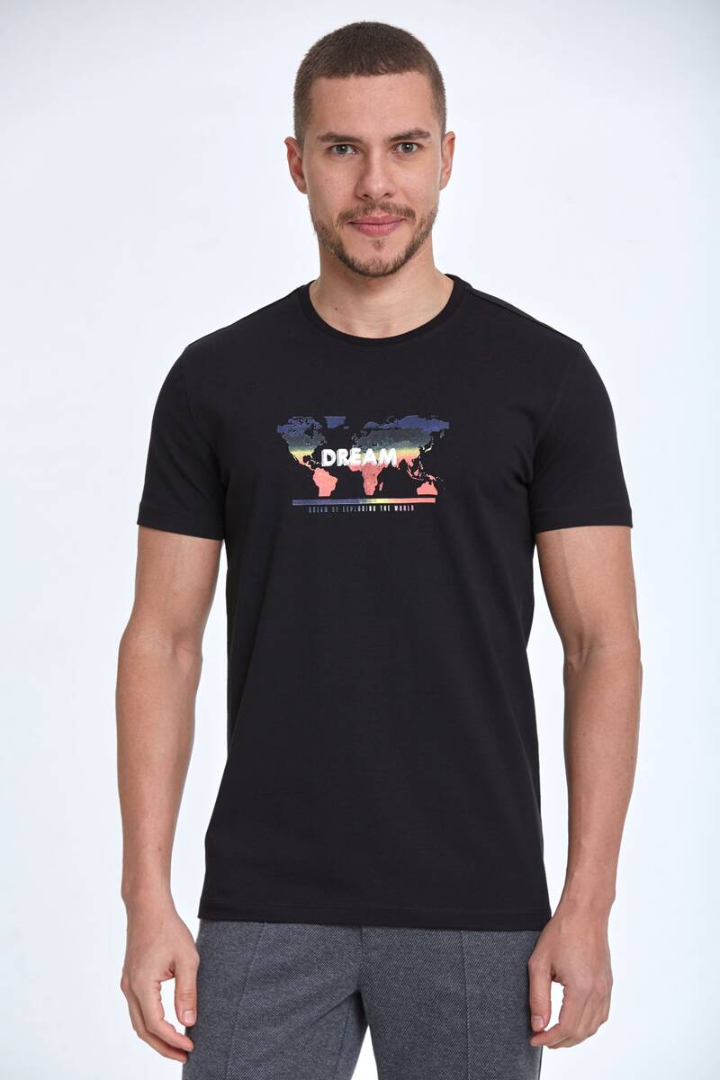 World Map Printed Crew Neck T-Shirt - 14