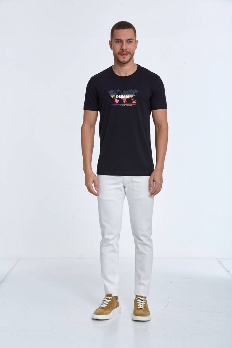 World Map Printed Crew Neck T-Shirt - 8