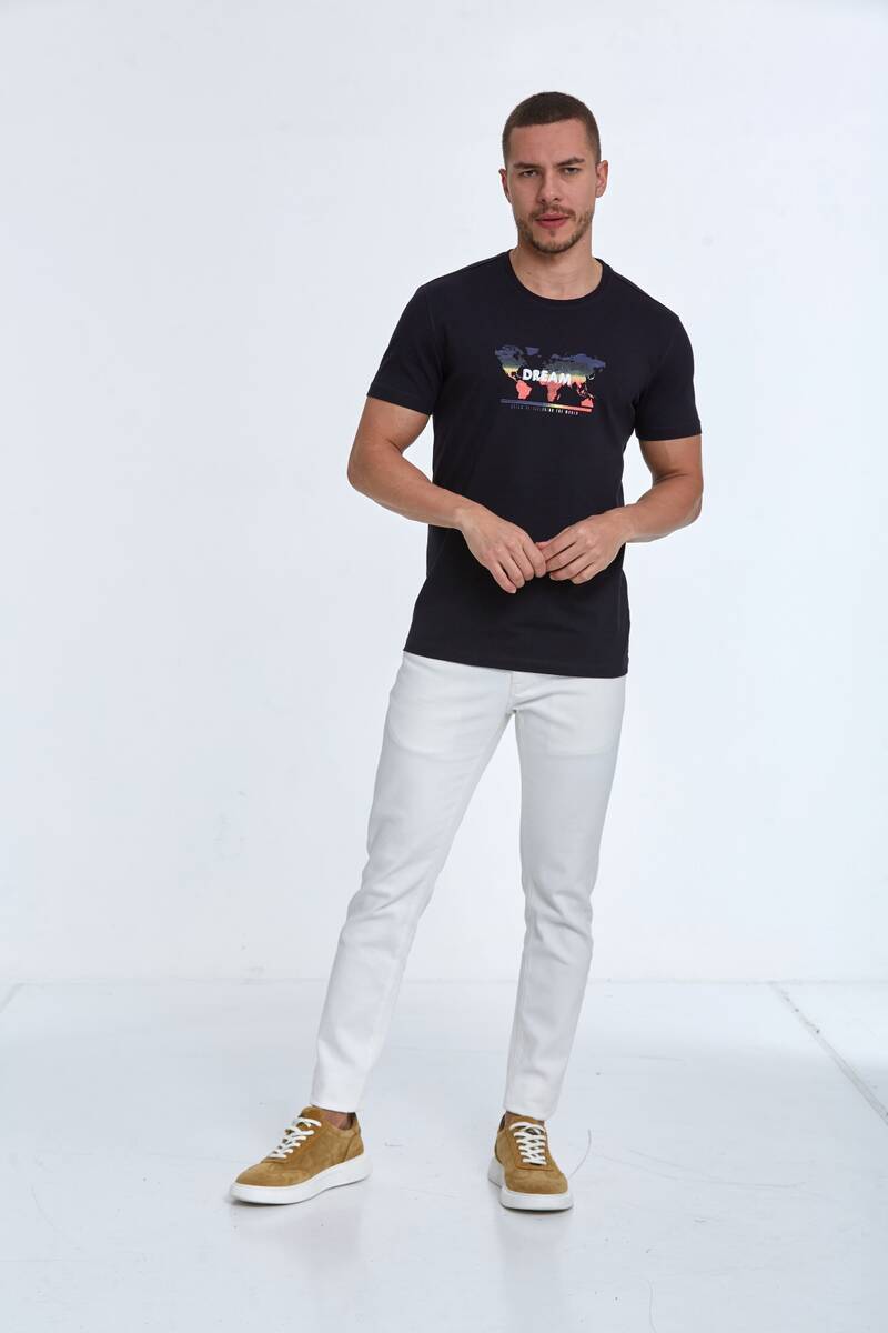 World Map Printed Crew Neck T-Shirt - 9