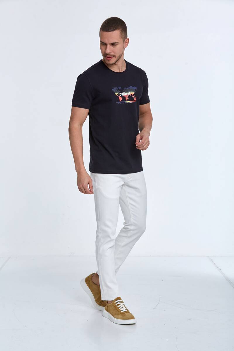 World Map Printed Crew Neck T-Shirt - 7