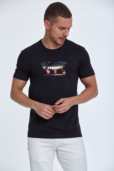 World Map Printed Crew Neck T-Shirt - 6