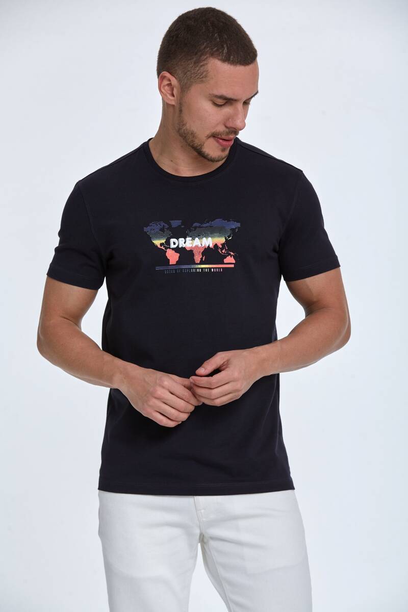 World Map Printed Crew Neck T-Shirt - 6