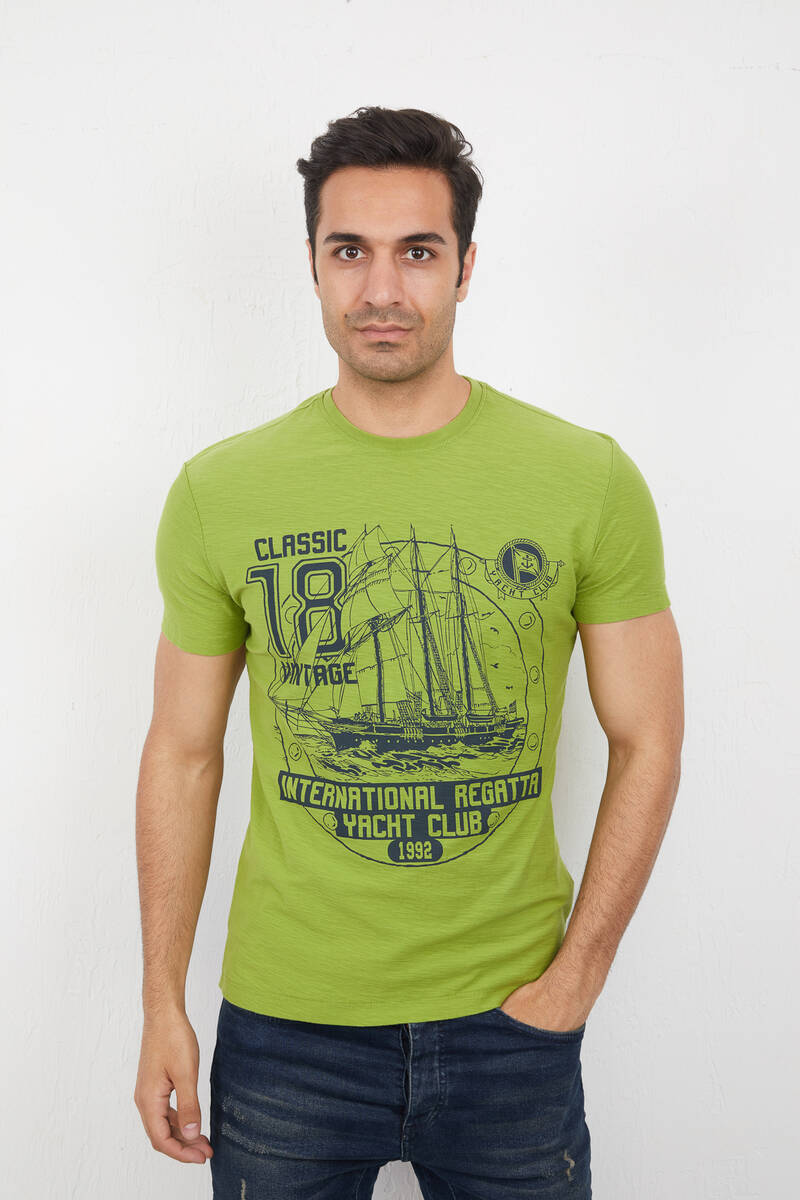 Yacht and Marine Printed Round Neck T-Shirt