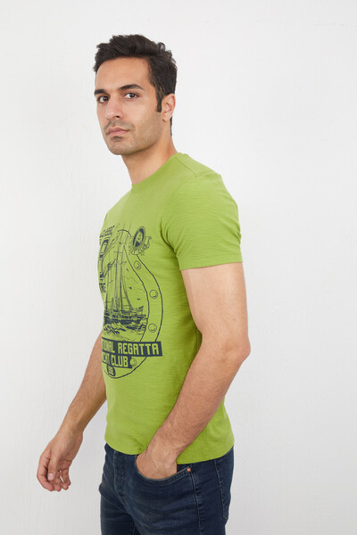 Yacht and Marine Printed Round Neck T-Shirt - Thumbnail