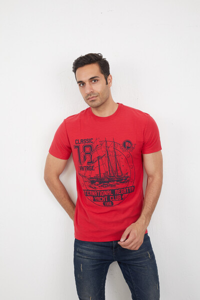 Yacht and Marine Printed Round Neck T-Shirt - Thumbnail