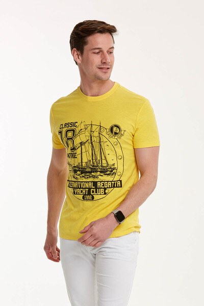 Yacht and Marine Printed Round Neck T-Shirt - Thumbnail