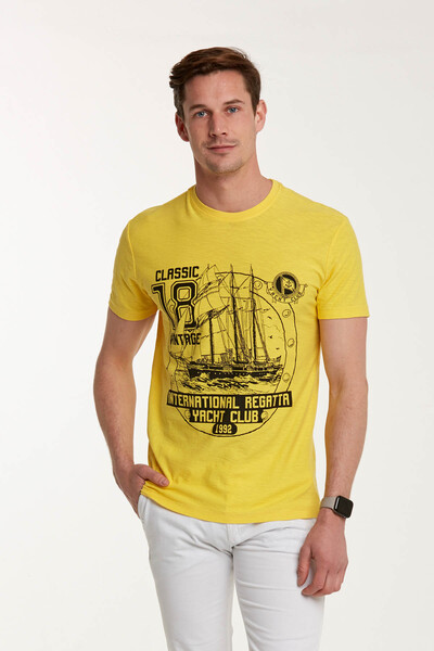 Yacht and Marine Printed Round Neck T-Shirt - Thumbnail