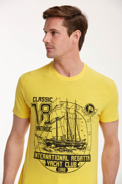 Yacht and Marine Printed Round Neck T-Shirt - Thumbnail