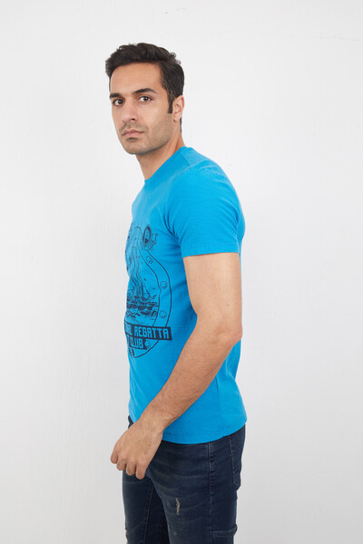 Yat ve Deniz Baskılı Bisiklet Yaka Tişört - 14