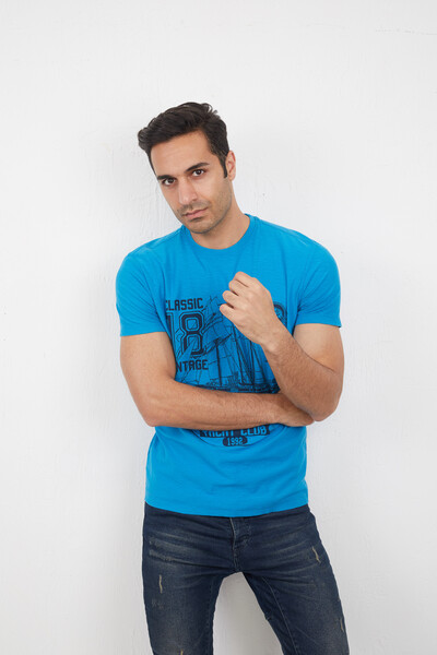 Yat ve Deniz Baskılı Bisiklet Yaka Tişört - 16