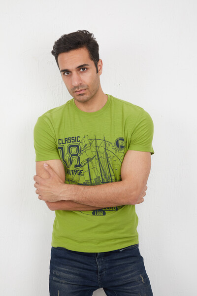 Yat ve Deniz Baskılı Bisiklet Yaka Tişört - 7