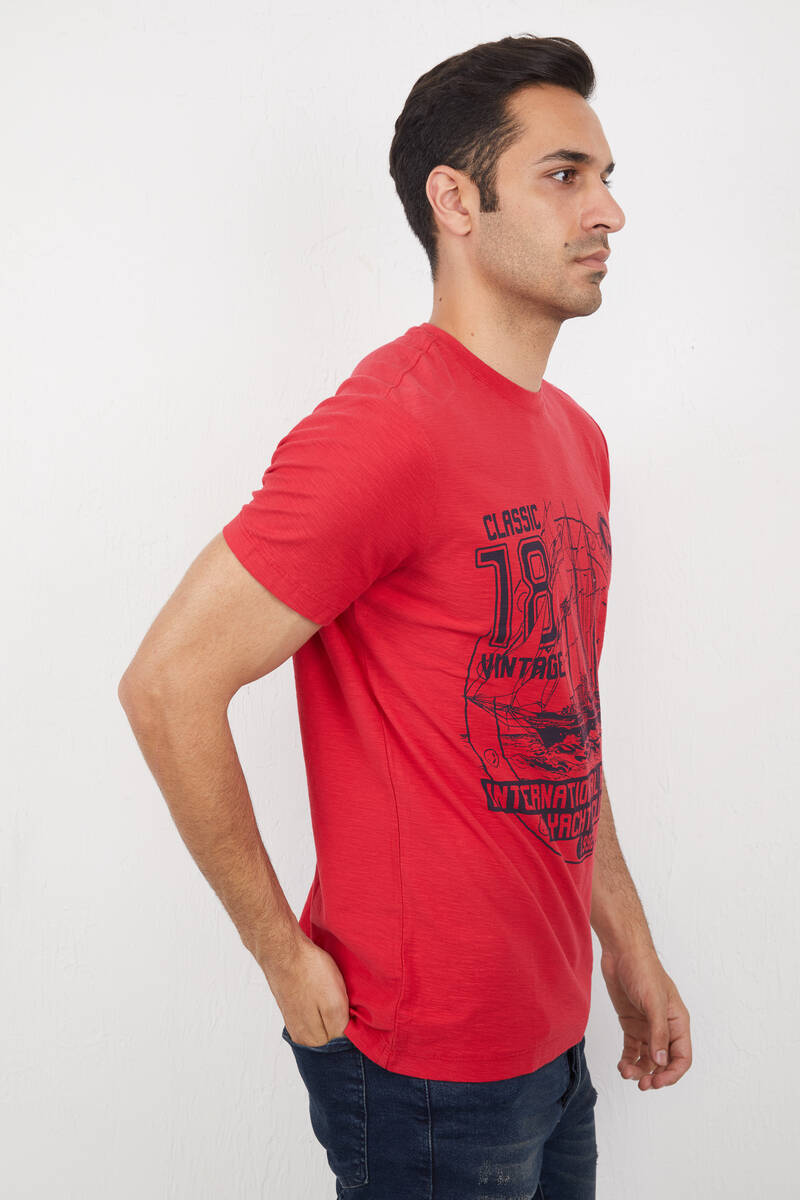 Yat ve Deniz Baskılı Bisiklet Yaka Tişört - 10