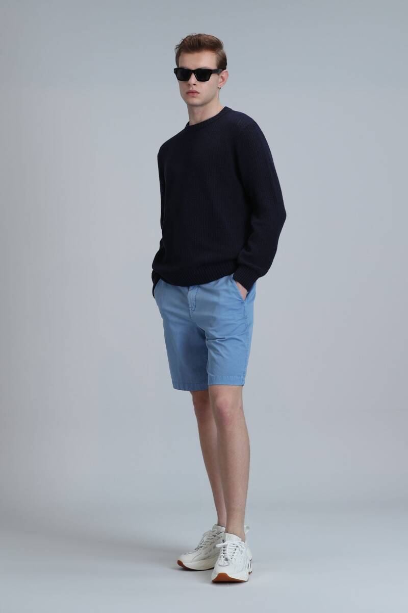 Zegler Spor Erkek Chino Şort Slim Fit Mavi - 5