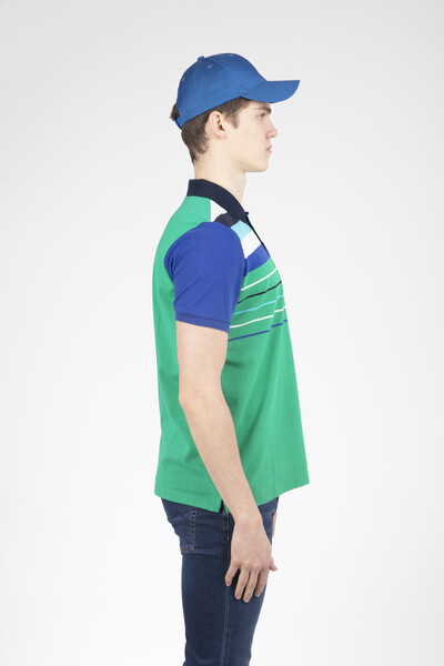 Зеленый Sax Blue Темно-синяя футболка с воротником поло с вышивкой - Thumbnail
